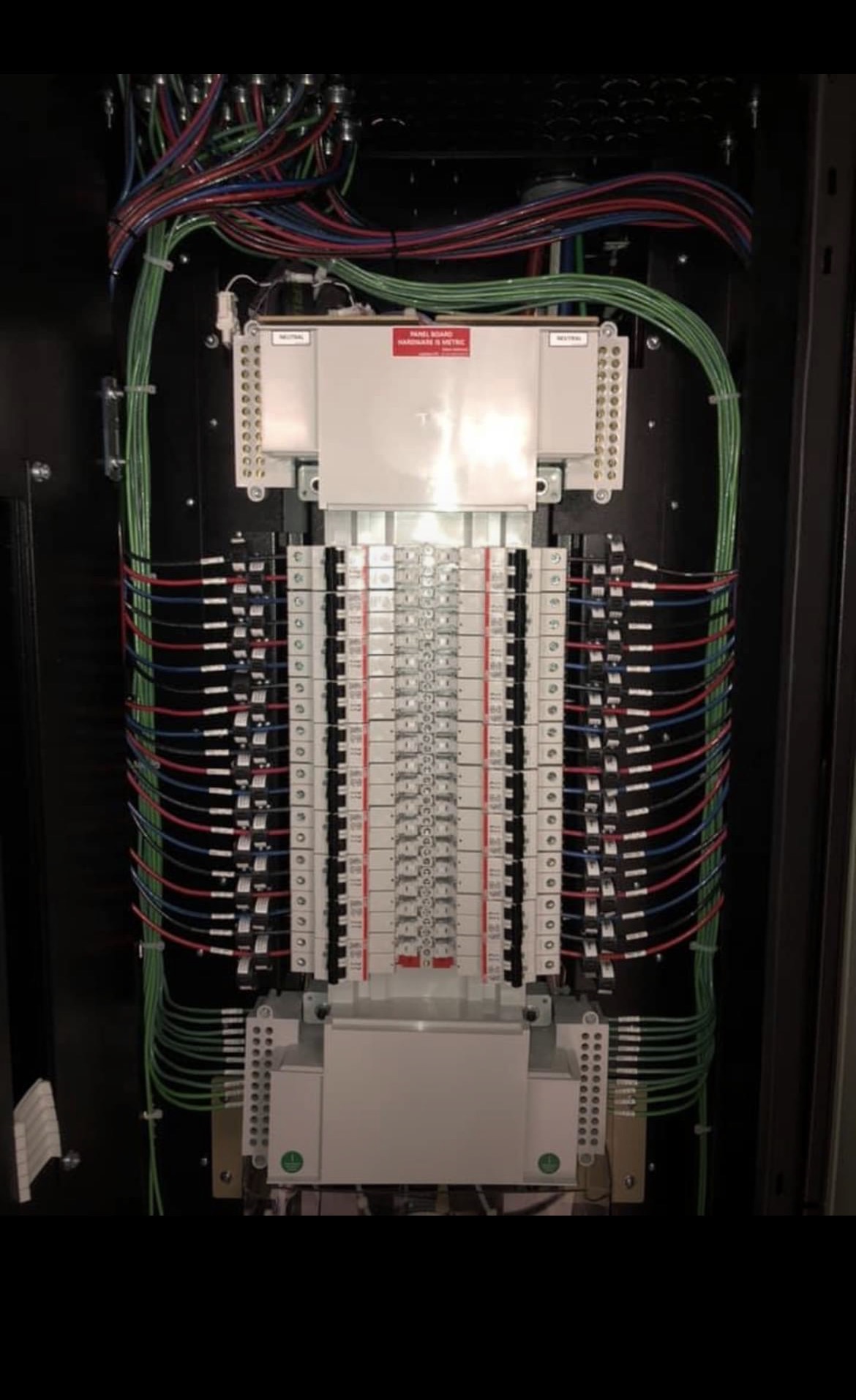 Organized and labeled control panel wiring in a mission-critical facility